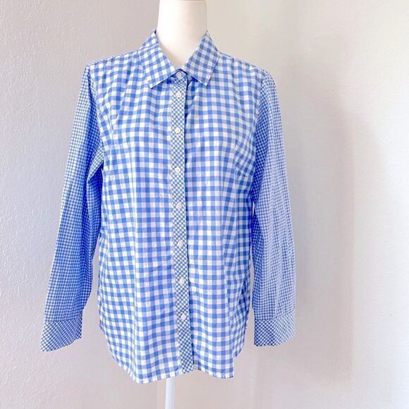 Talbots blue gingham button down - Picture 1 of 5